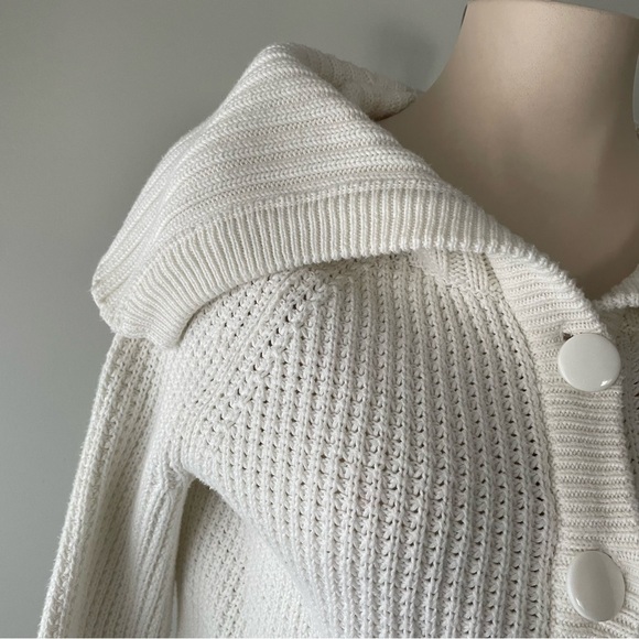 Unlisted Shawl Collar Waffle Knit Button Down Cardigan Sweater White Size Medium - Picture 4 of 8